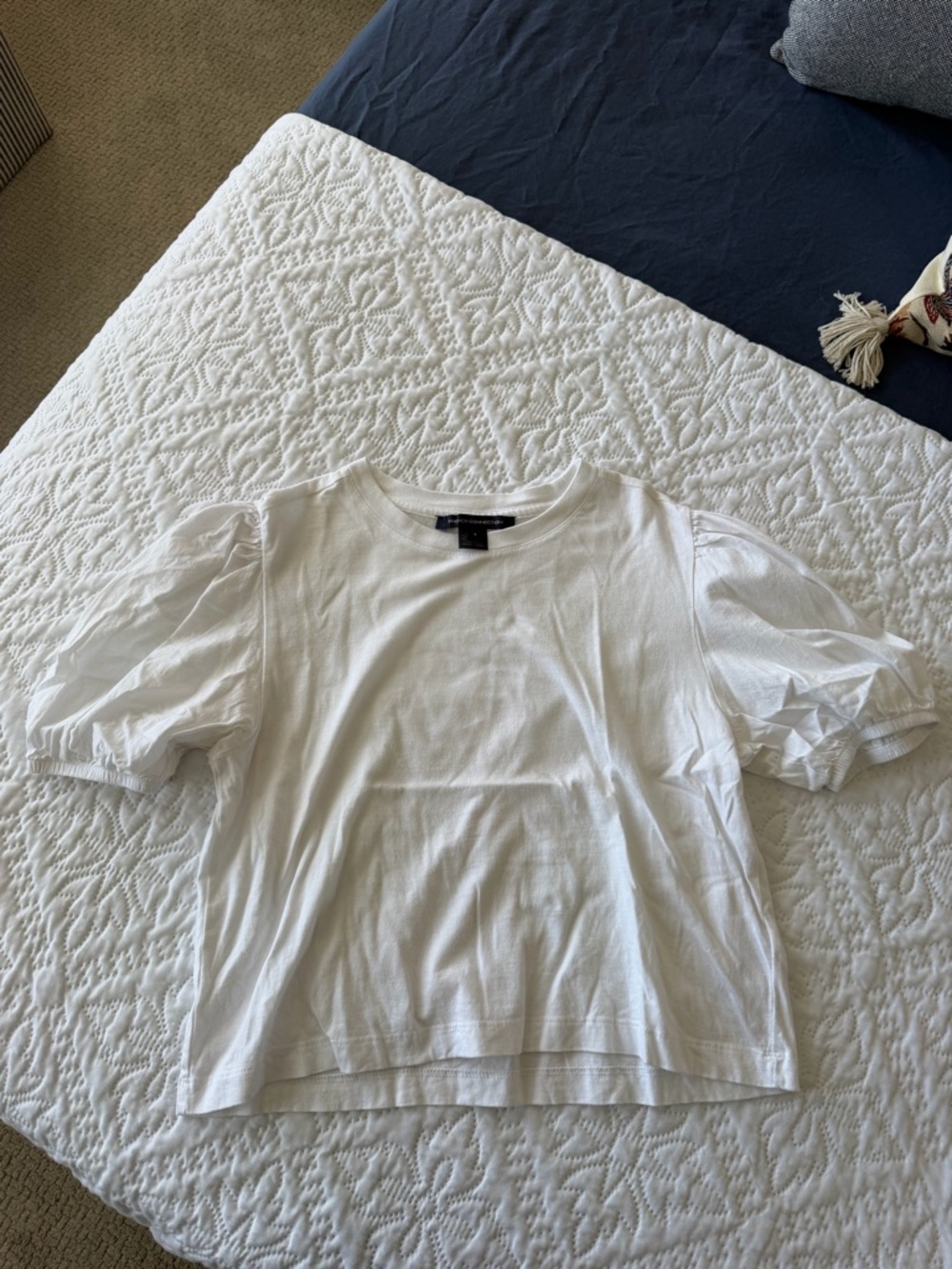 French Connection White Puff-Sleeve Tee